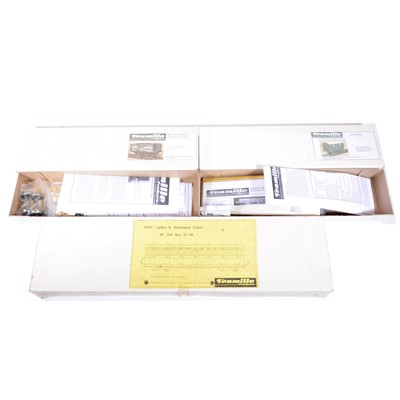 Lot 111 - Three Tenmille model railway kits, gauge 1, GWR R/BR 12ton ventilated van, Pow wagon kit G166, G047 Lynton & Barnstaple coach no 3rd nos 11-14, all appear complete but are unchecked (3).