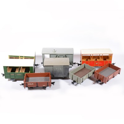 Lot 70 - Fifteen kit built gauge 1 / G gauge model railway rolling stock, including open wagons and brake vans.