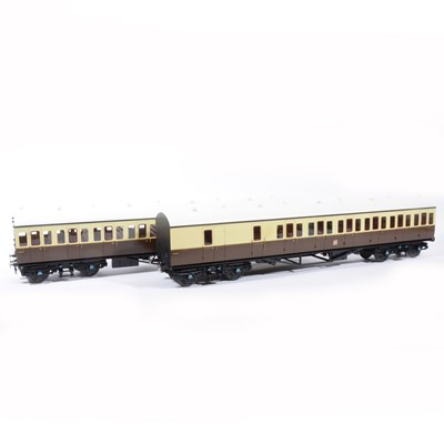 Lot 78 - Two Tower Brass Models, gauge 1 / G scale, 45mm passenger coaches, GWR brown and cream, no.6757, no.6758, (2).