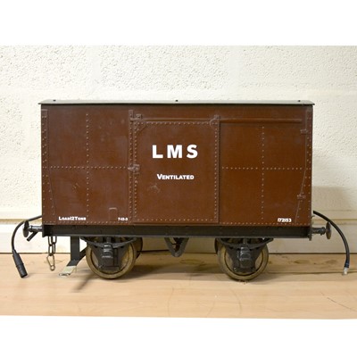 Lot 126 - 7 1/4 inch gauge model railway wagon, LMS brown, ventilated 12 ton, 75cm length.