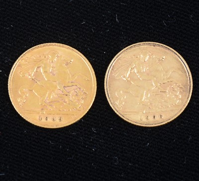 Lot 1321 - Two Edward VII gold half Sovereign coins, 1906 and 1909, (2).