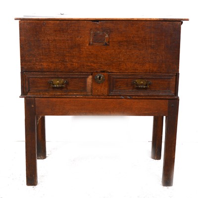 Lot 99 - A boarded oak bible box on stand