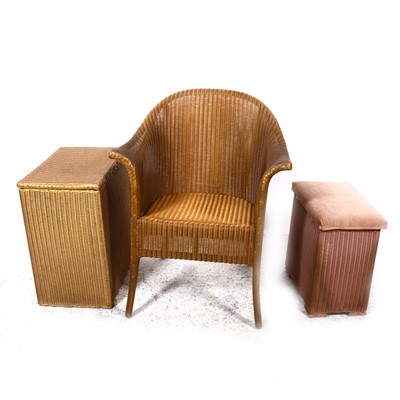 Lot 101 - A Lloyd Loom bedroom chair, and two linen bins