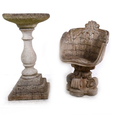 Lot 151 - A reconstituted stone garden seat, and a birdbath