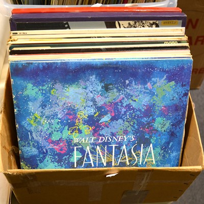 Lot 14 - Aprox100 vinyl LP records; mostly film soundtrack, easy listening, and pop, including Elvis Presley, James Bond Theme Dr No, Disney's Fantasia etc.