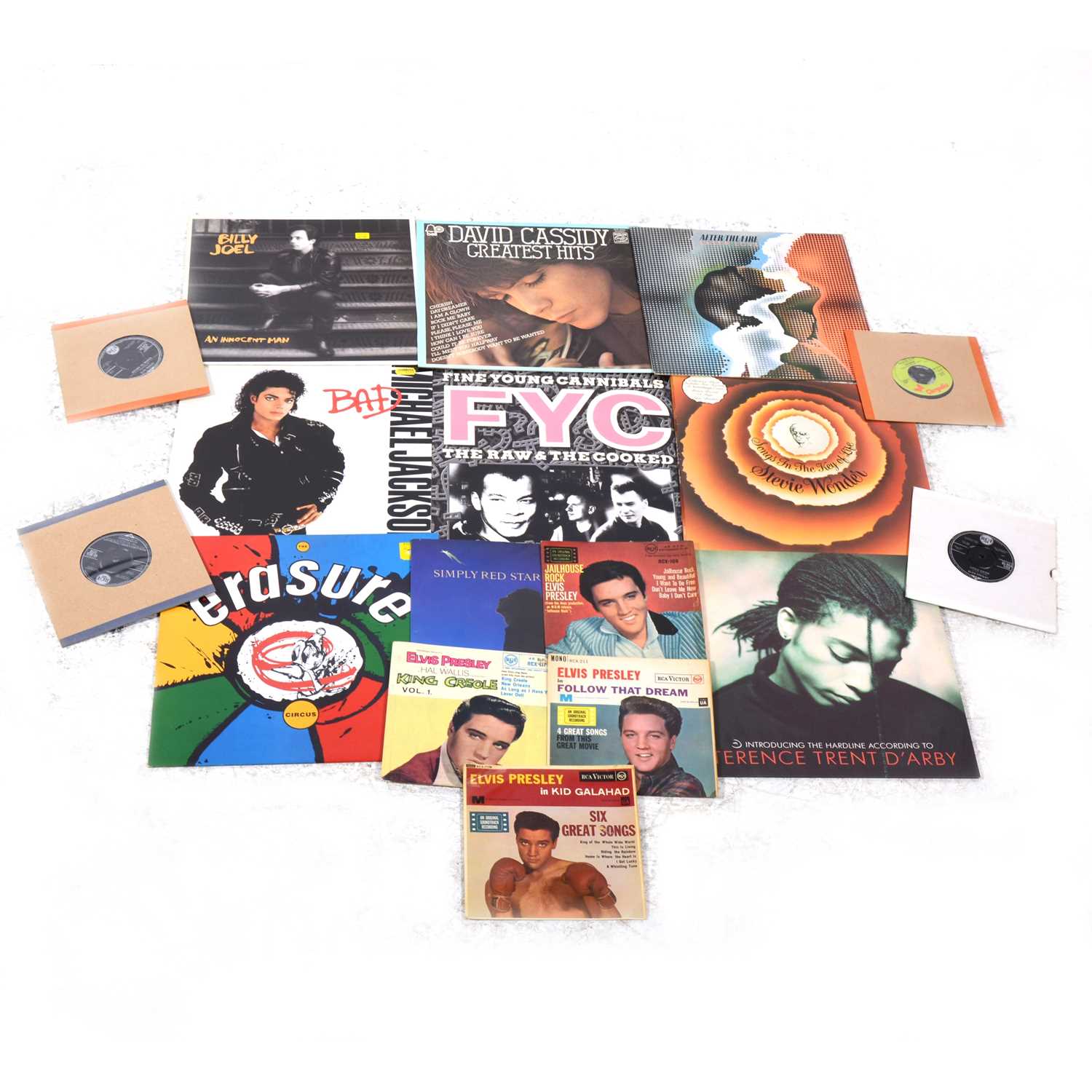 Lot 42 - Vinyl LP and 7" single records; aprox 86 records including, Elvis Presley, Stevie Wonder, etc