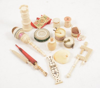 Lot 1160 - Sewing Interest -  a collection of bone and early 20th century ivory items.