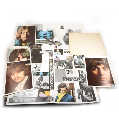 Lot 5 - The Beatles White Album LP vinyl record; Mono pressing no.0021390, PMC 7067/7068, embrossed cover, top opening, with four portraits and poster.