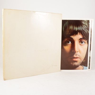 Lot 5 - The Beatles White Album LP vinyl record; Mono pressing no.0021390, PMC 7067/7068, embrossed cover, top opening, with four portraits and poster.
