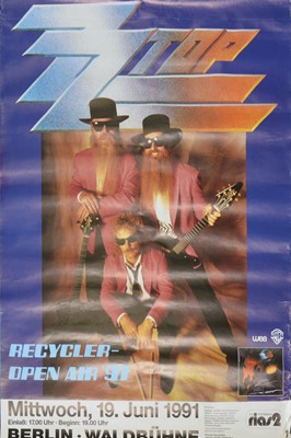 Lot 99 - Six music posters; including Frank Zappa, Bob Dylan, Nick Lowe and ZZ Top, various sizes.