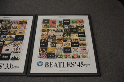 Lot 97 - The Beatles; Two Italian advertising posters showing EPs covers, framed and glazed, 90cm, 60cm.