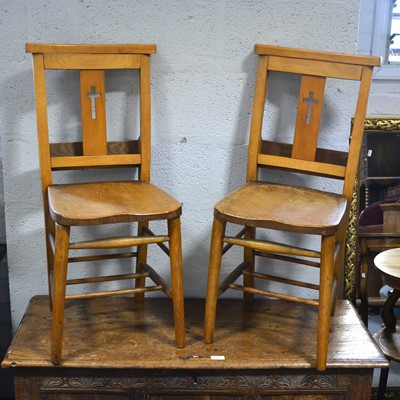 Lot 57 - A set of six beech and mixed wood Chapel chairs
