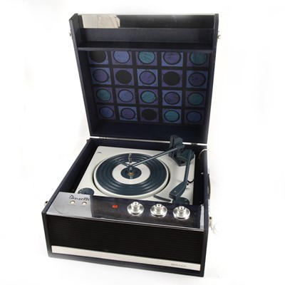 Lot 55 - A Dansette Burmuda vintage portable record player, with BSR turntable, blue and crome finnish case.