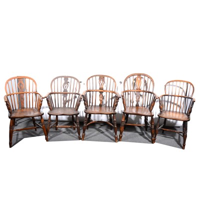 Lot 96 - A matched set of four Victorian elm and ash Windsor chairs, and another Windsor chair