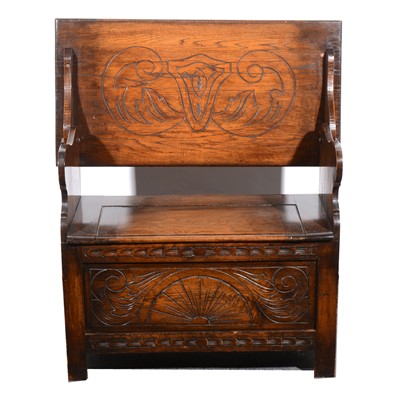 Lot 47 - An oak monk's bench, 20th Century