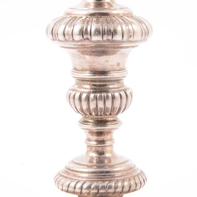 Lot 217 - Pair of Queen Anne Britannia silver candlesticks, John East, London 1702.