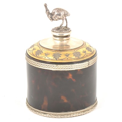 Lot 147 - Victorian silver gilt and tortoiseshell caddy box, with Emu surmount