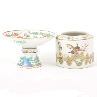 Lot 25 - Chinese porcelain footed dish and a porcelain cylindrical jar
