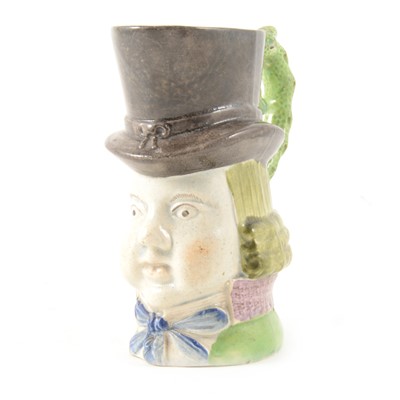 Lot 1 - Staffordshire pearlware type character jug, John Liston as Paul Pry, 14cm.