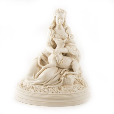 Lot 5 - Victorian Parian group, girl with a deer, restored, 26cm.