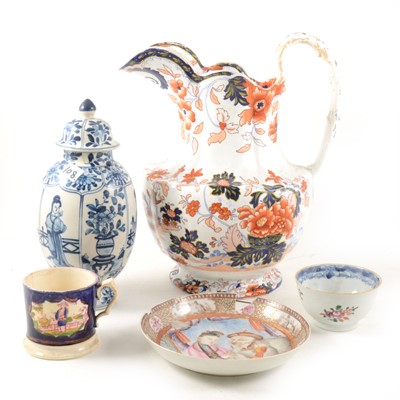 Lot 108 - Amherst Stone China jug, a porcelain teabowl, a Chinese blue and white porcelain covered jar...