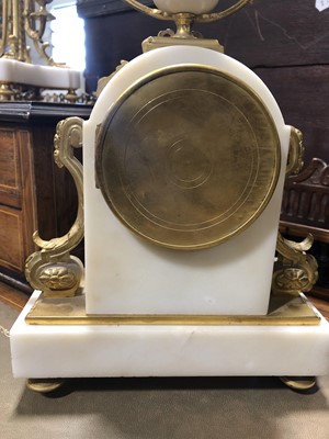 Lot 147 - A Louis XV style white marble and gilt metal three-piece clock garniture