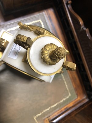 Lot 147 - A Louis XV style white marble and gilt metal three-piece clock garniture