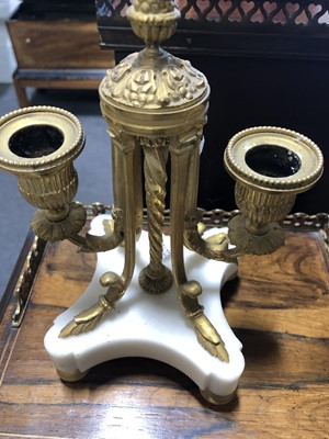 Lot 147 - A Louis XV style white marble and gilt metal three-piece clock garniture