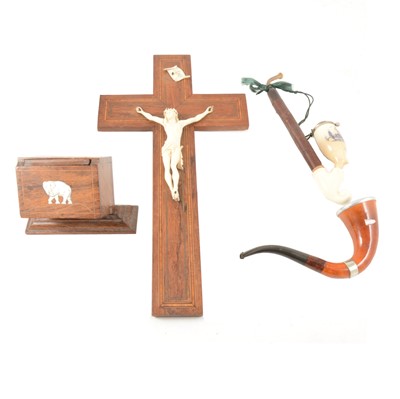 Lot 194 - A quantity of wooden boxes, vanity case, crosses, smokers pipes, etc.