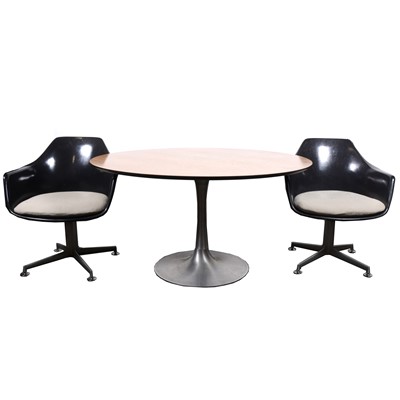 Lot 1076A - A ‘Tulip’ dinner table and six chairs, designed by Maurice Burke for Arkana, circa 1975