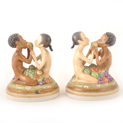 Lot 616 - Two Royal Copenhagen porcelain groups, "Adam and Eve", designed by Hans Henrik Hansen