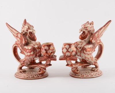 Lot 22 - A pair of Italian maiolica chambersticks, Cantagalli