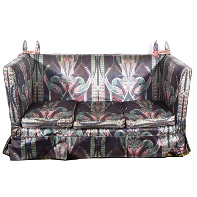 Lot 107 - A knoll type settee, Art Nouveau style cotton print loose covers