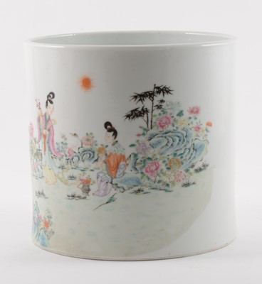 Lot 30 - A Chinese porcelain cylindrical brush holder, 20th century