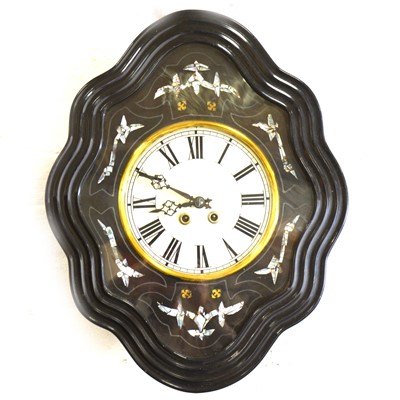 Lot 555 - A French papier-mache and ebonised wall clock