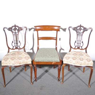 Lot 509 - A pair of Edwardian mahogany salon chairs, and a bar back dining chair