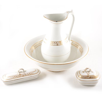 Lot 48 - A Staffordshire four-piece toilet set, gilt decoration