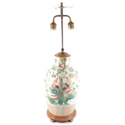 Lot 43 - A Chinese polychrome vase, converted to a lampbase