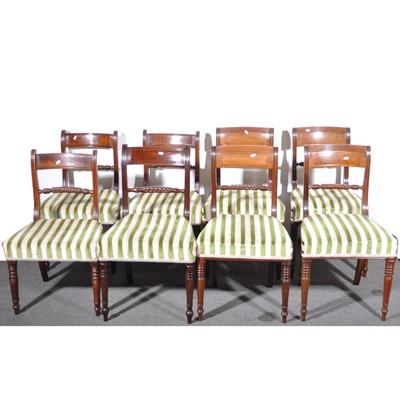 Lot 512 - A set of six Regency style mahogany and brass inlaid dining chairs and another similar set of five