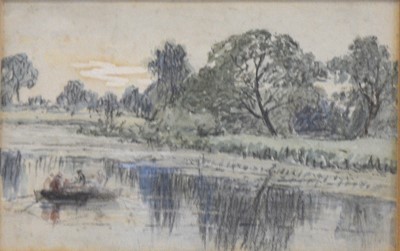 Lot 338 - Attributed to Thomas Shotter Boys, 
Two figures boating on a river