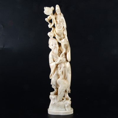 Lot 41 - A large Japanese carved marine ivory okimono, Meiji