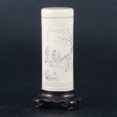 Lot 51 - A Japanese carved ivory cylindrical case, probably early 20th Century