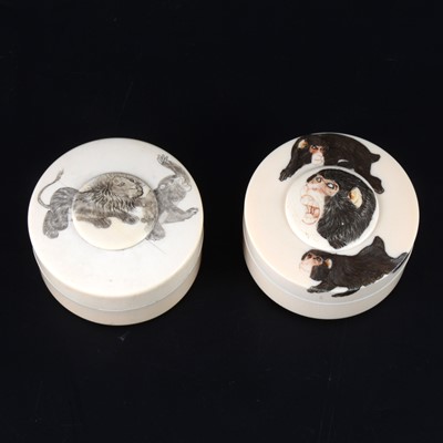 Lot 52 - Two Japanese carved ivory cylindrical boxes, early 20th Century