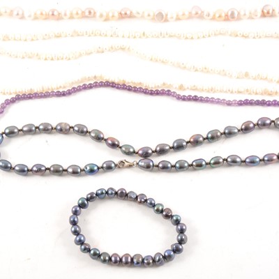 Lot 320 - A collection of pearl necklaces and bracelet.