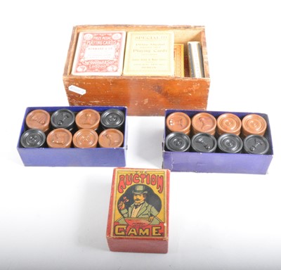 Lot 133 - Two Chad Valley 'Services Set', and a number of boxed vintage card games, in a dominoes box