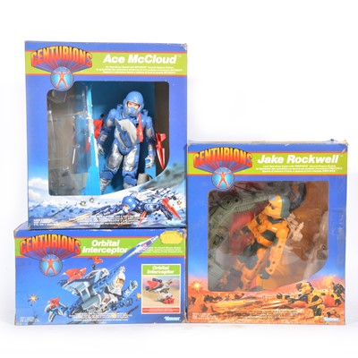 Lot 273 - Centurions by Kenner; action figures Jake Rockwell, Ace McCloud and a Orbit Interceptor, all boxed.