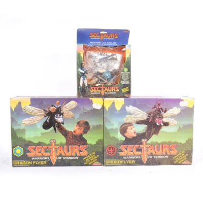 Lot 274 - Sectaurs by Rainbow Toys; including Mantor action figure (missing Raplor), Dragonflyer and Spiderflyer, all boxed.