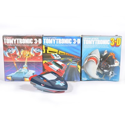 Lot 277 - Tomy Tronic 3D; three electronic games including Sky Attack, Shark Attack, and Thunder Turbo, all boxed.