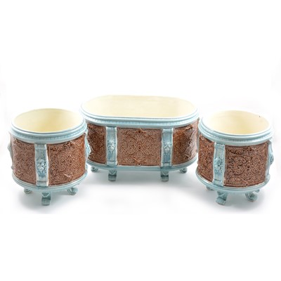 Lot 7 - Suite of three German glazed earthenware jardinieres