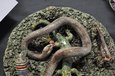 Lot 26 - A pair of Portuguese Palissy type lead-glazed earthenware bowls, Jose Alves Cunha